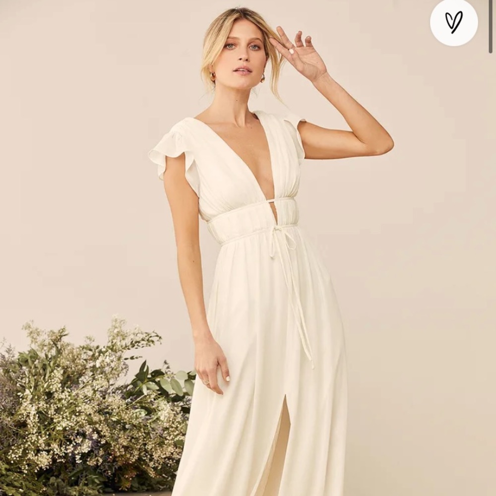 Lulu's White Gown (I'm All Yours Cream Ruffled Maxi Dress)